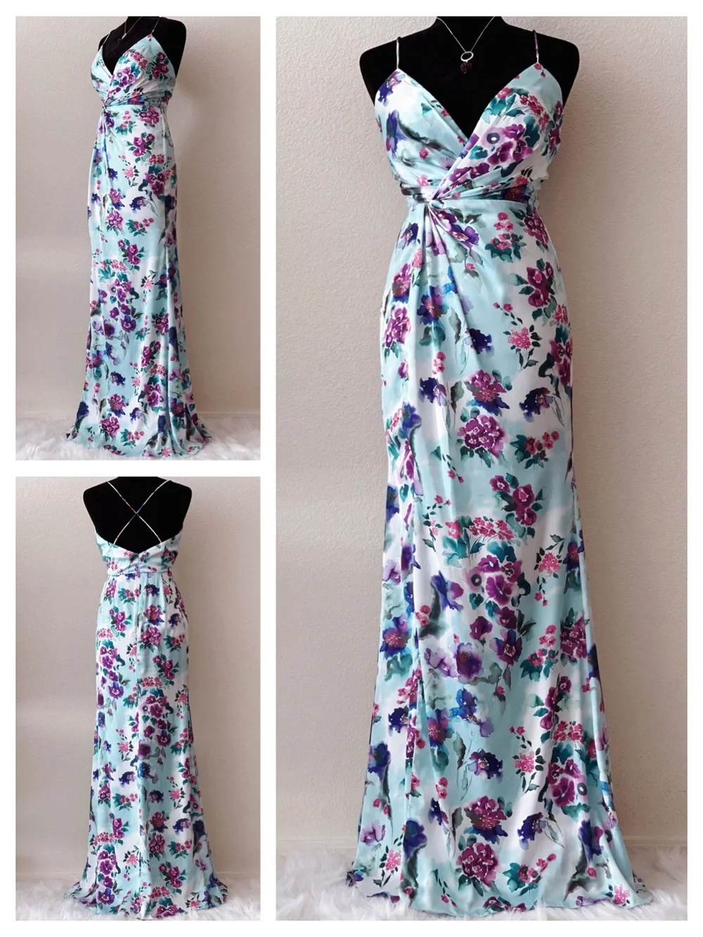 LOVE by Theia Watercolor Floral Strappy Back Gown